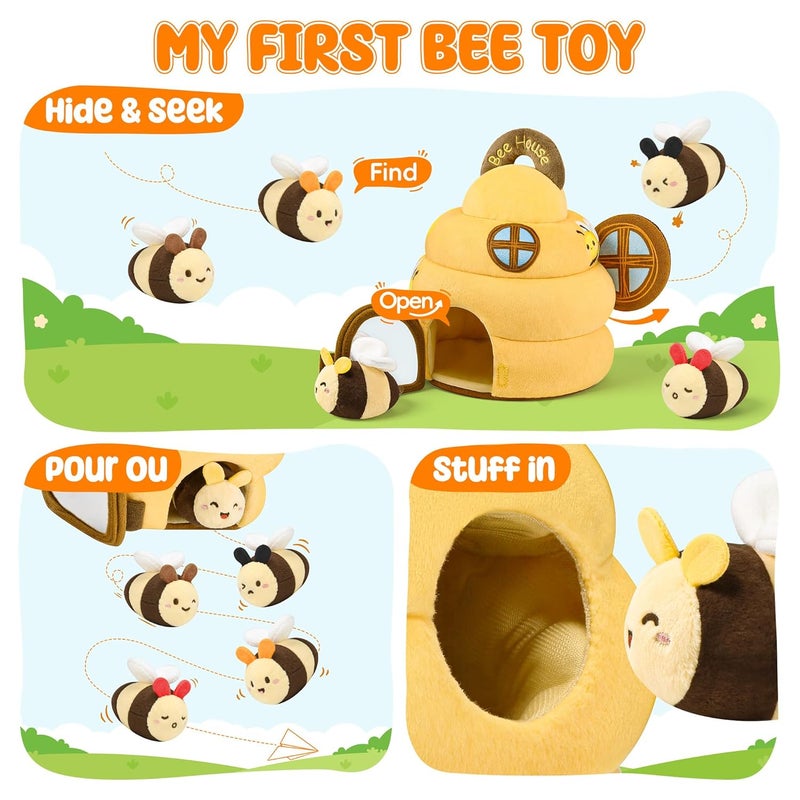 Lanbeby Baby Toys 6-12 Months - Beehive Infant Toy with 5 Sensory Bees Stuffed Animals, Crinkle, Rattle, Mirror & Music, Montessori Toys for 6 7 8 9 10 11 12 Month Old Baby Boys Girls Birthday Christmas Gift - Image 3
